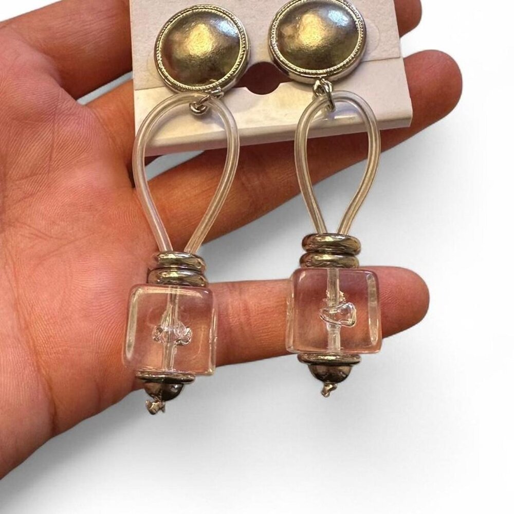 Silver and faux ice cube bead earrings